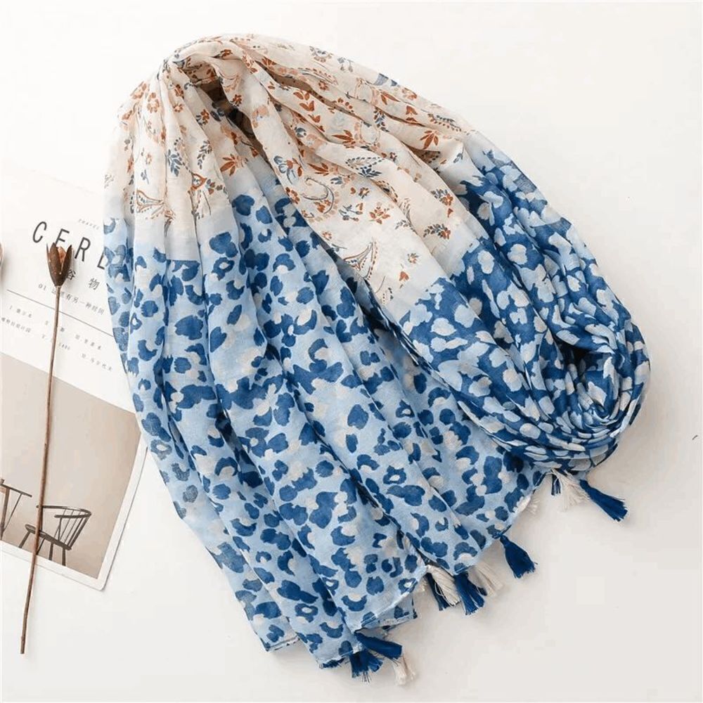 Ladies Blue Leopard Filigree Bohemian Scarf - Picture 3 of 5